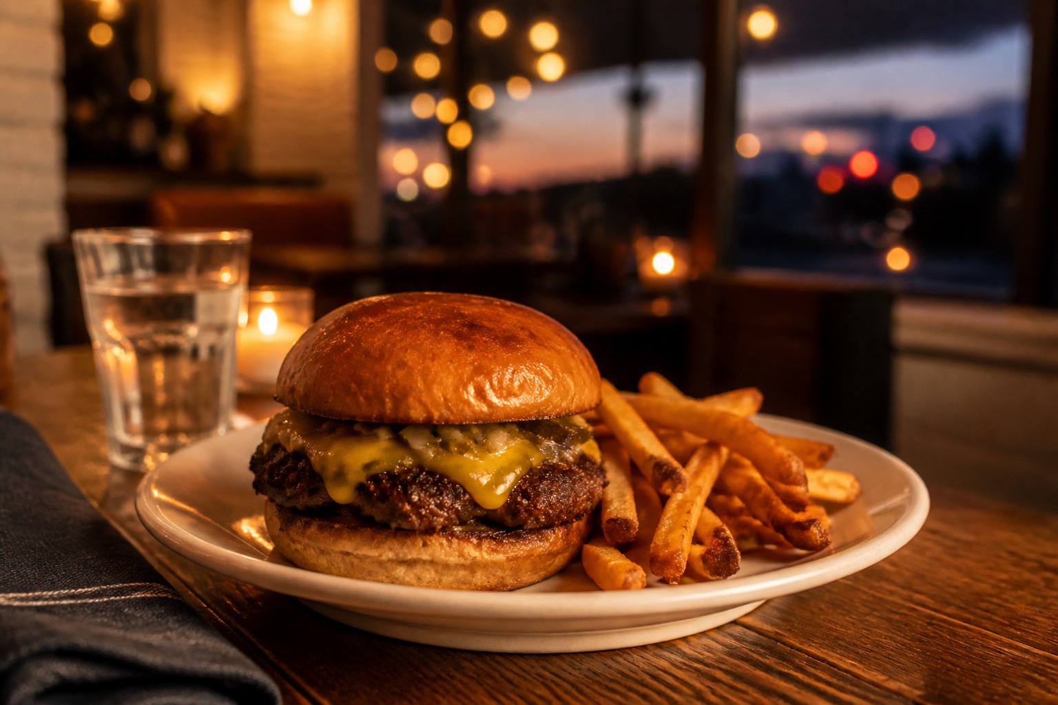 Smash burger et frites dans une ambiance chaleureuse du dimanche soir